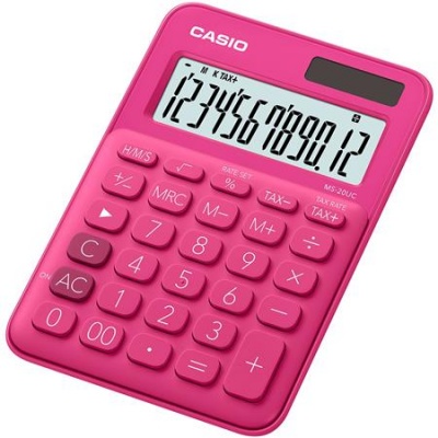 Számológép, asztali, 12 számjegy, CASIO, "MS 20 UC", magenta