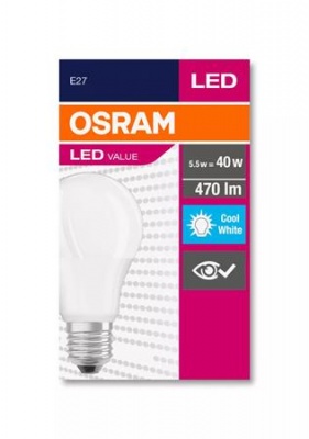 LED izzó, E27, gömb, A60, 5W, 470lm, 4000K (HF), OSRAM "Value"