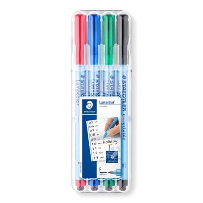 Alkoholmentes marker készlet, OHP, 0,6 mm, STAEDTLER "Lumocolor 305 F", 4 különböző szín